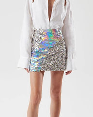 Sequin Silver Mini Skirt