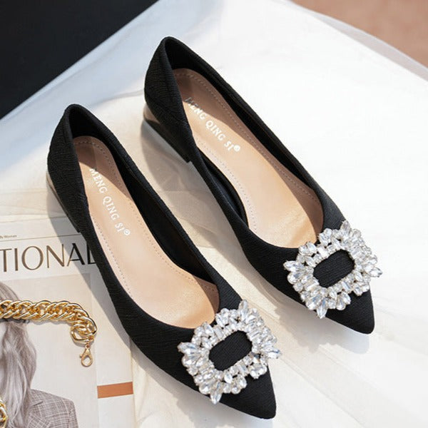 Rhinestone Decor Point Toe Shoes