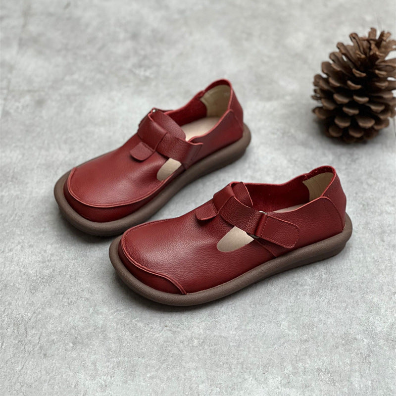 Handmade Leather Buckle Flatform Shoes