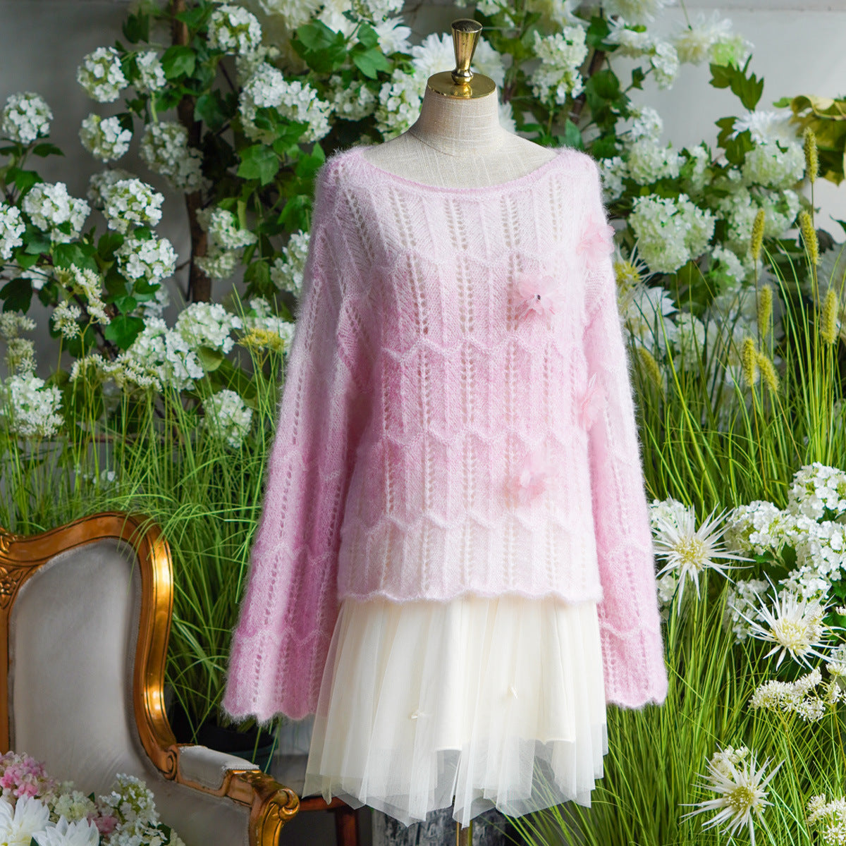 Lazy Gentle Wool Gradient Round Neck Pullover Sweater