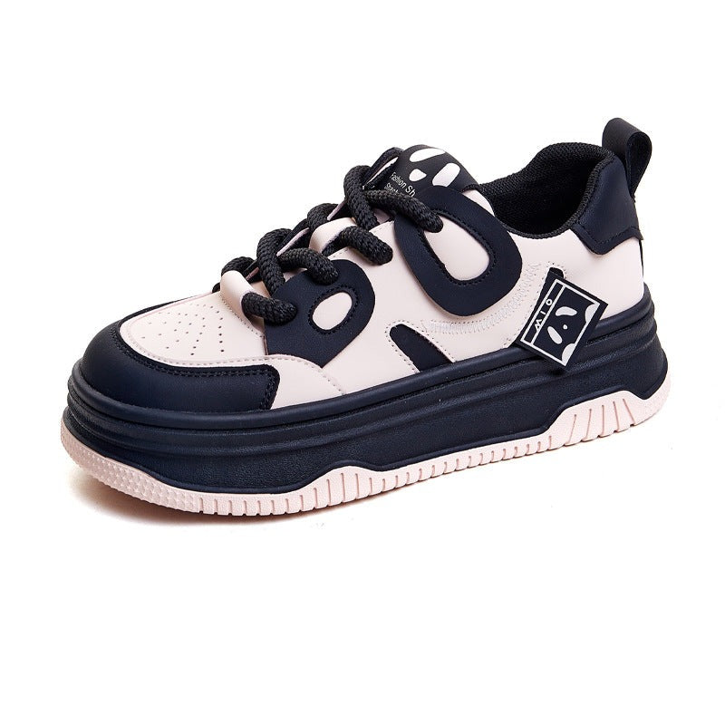 Leather Cute Platform Panda Lace Up Sneakers