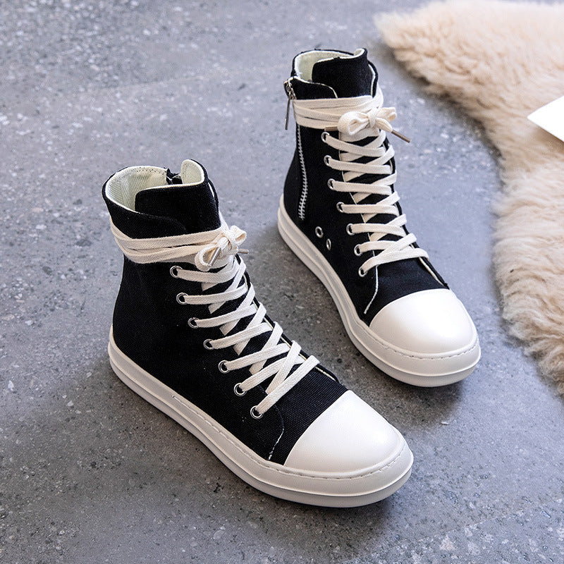 High Top Canvas Sneakers Lace Up Walking Shoes with Zipper