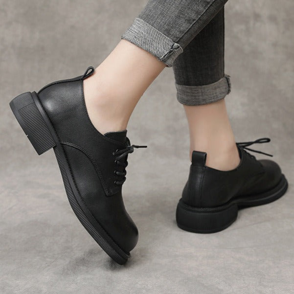 Flat Retro Genuine Leather Casual Loafers Lace-up Shoes