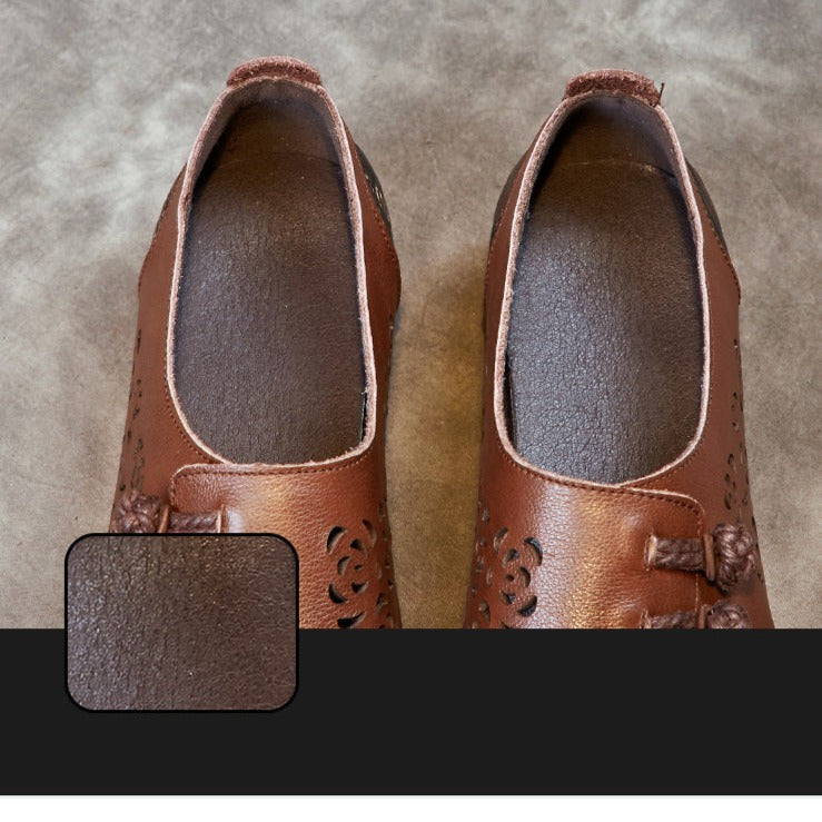Retro Hollow Soft Leather Flat Shoes