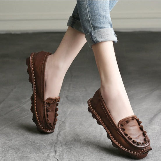 Handmade Retro Leather Loafers Flat Shoes