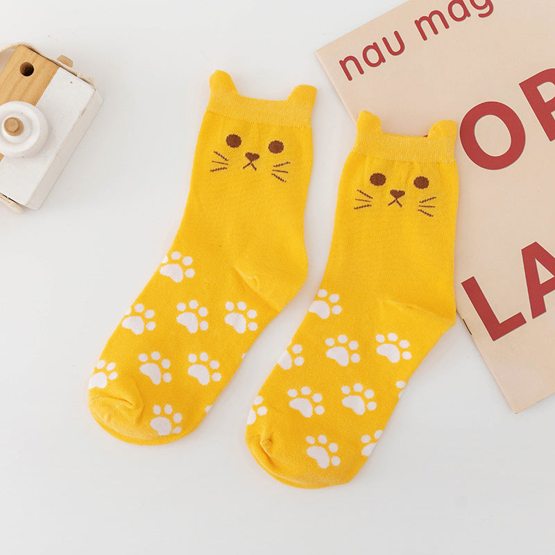 5 Pairs Cute Pussycat Footprint Animal Socks for Women, Funny Cat Socks