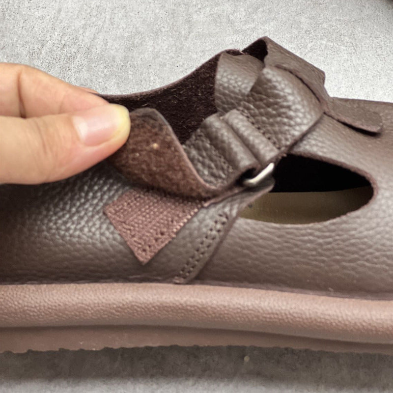 Handmade Leather Buckle Flatform Shoes