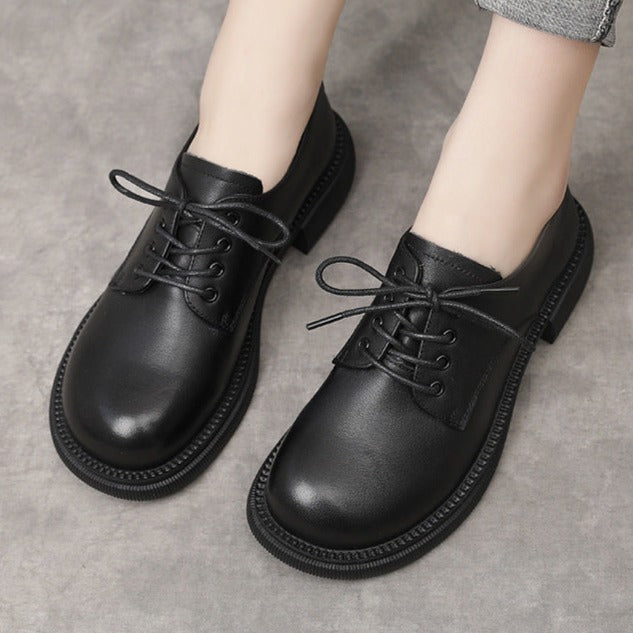 Flat Retro Genuine Leather Casual Loafers Lace-up Shoes