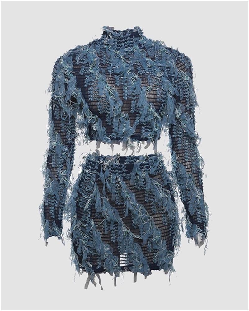 Ripped Ruffles Crop Top & Skirt Coord Set