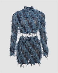 Ripped Ruffles Crop Top & Skirt Coord Set