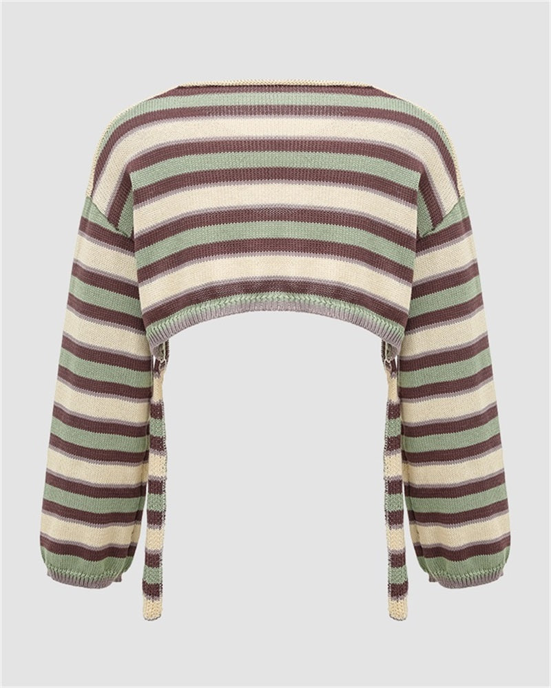 Pin Safety Knit Edge Cropped Sweater