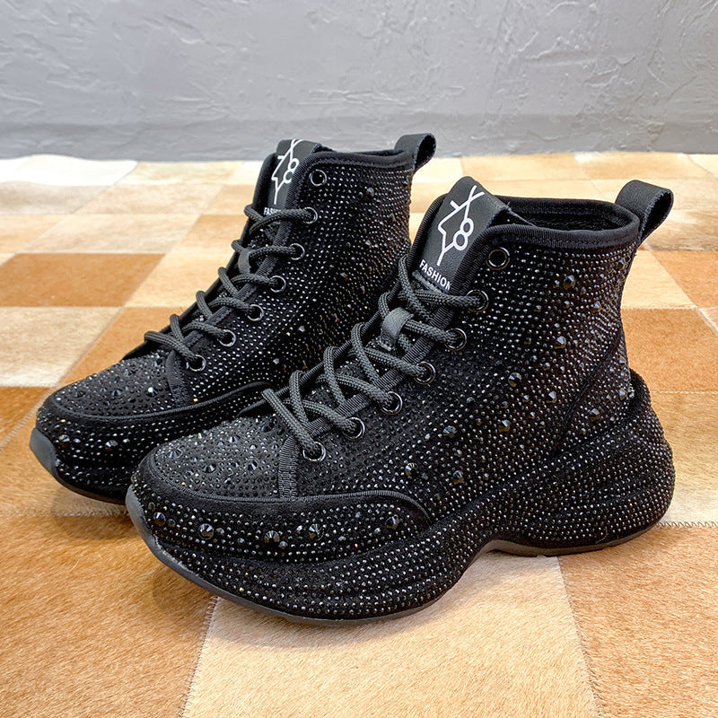 Women's Rhinestone Platform Shoes Fashion High Top Sneakers