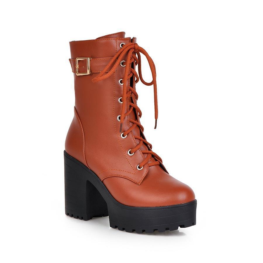 Platform Chunky High Heel PU Martin Boots