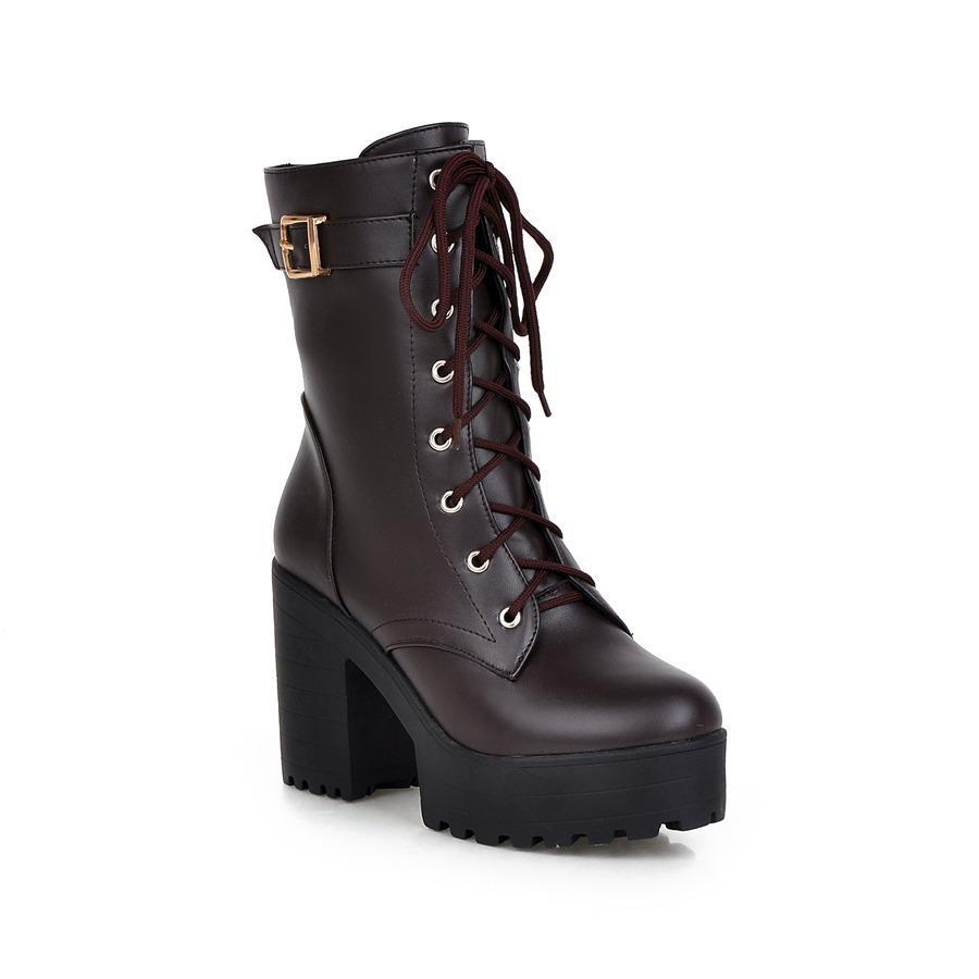 Platform Chunky High Heel PU Martin Boots