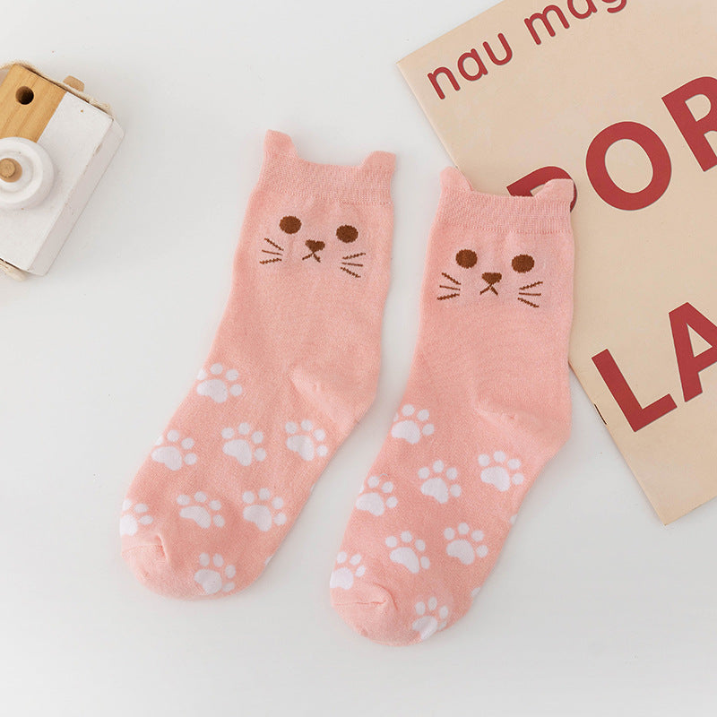 5 Pairs Cute Pussycat Footprint Animal Socks for Women, Funny Cat Socks