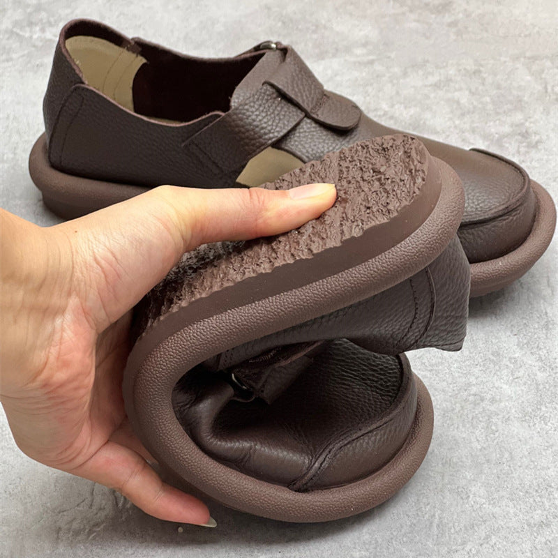 Handmade Leather Buckle Flatform Shoes