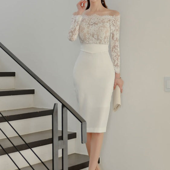 Women's Off Shoulder Holiday Skinny Midi Party Dress