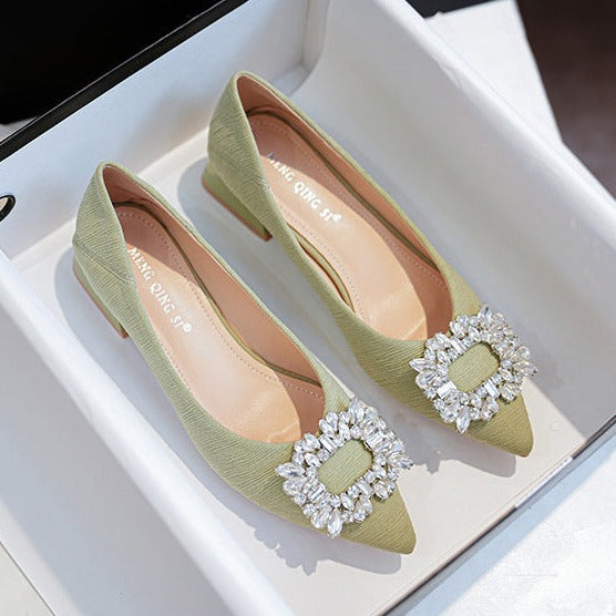 Rhinestone Decor Point Toe Shoes