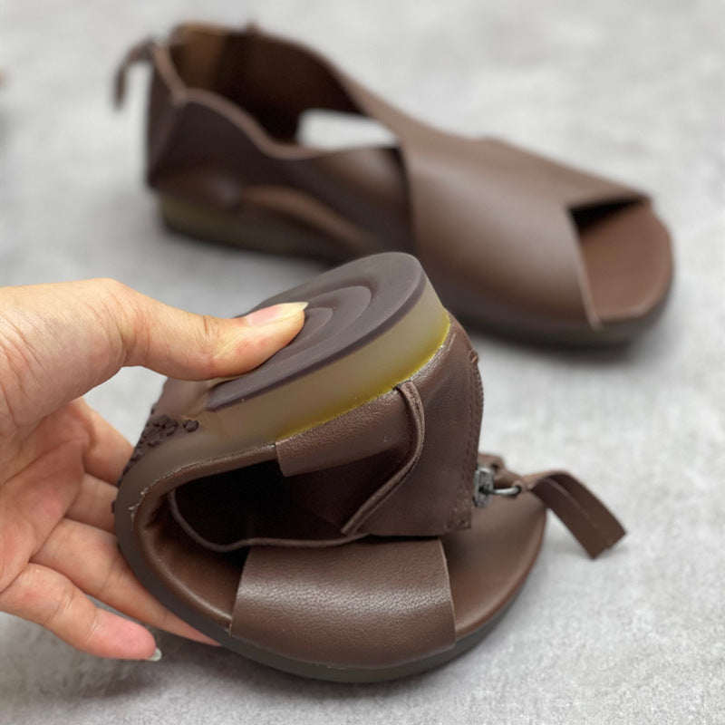 Sandalias planas con cremallera trasera cruzada de verano
