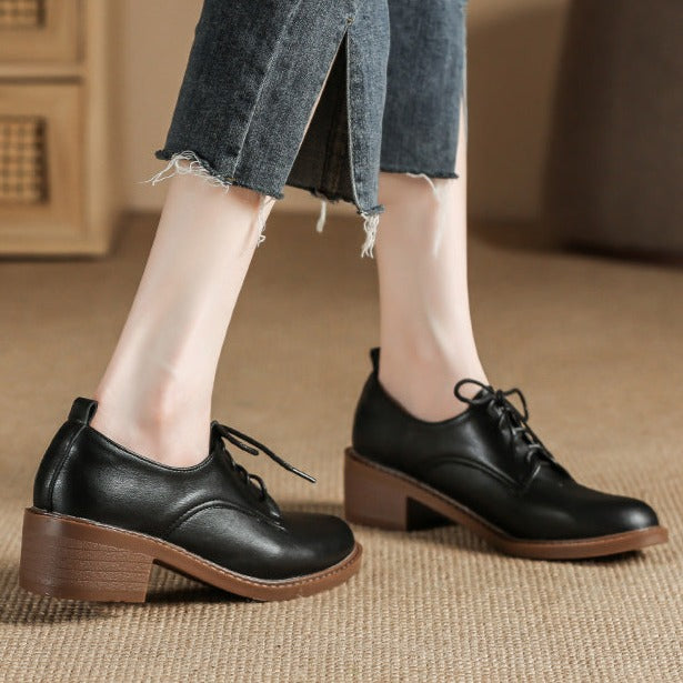 Casual Lace Up Oxford Shoes Middle Heels