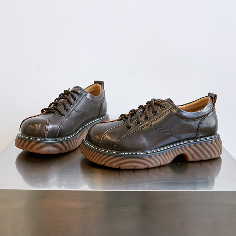 Platform Oxfords Shoes Lace Up Flats Leather Shoes