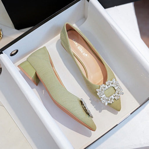 Rhinestone Decor Point Toe Shoes
