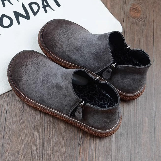 Retro Suede Round Head Zip Comfortable Boots