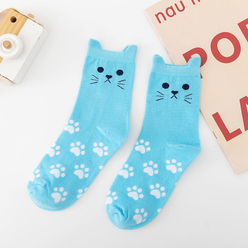 5 Pairs Cute Pussycat Footprint Animal Socks for Women, Funny Cat Socks