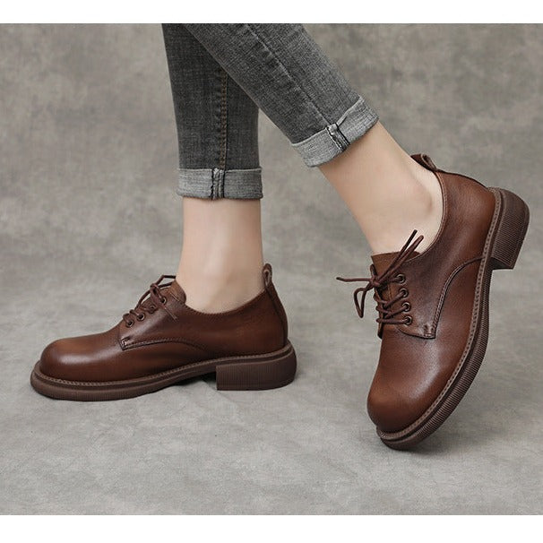 Flat Retro Genuine Leather Casual Loafers Lace-up Shoes