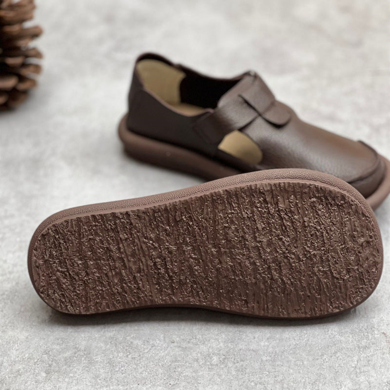 Handmade Leather Buckle Flatform Shoes