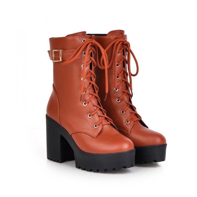 Platform Chunky High Heel PU Martin Boots