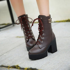 Platform Chunky High Heel PU Martin Boots