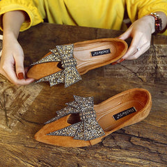 Large Bowknot Rhinestone Flat Loafers