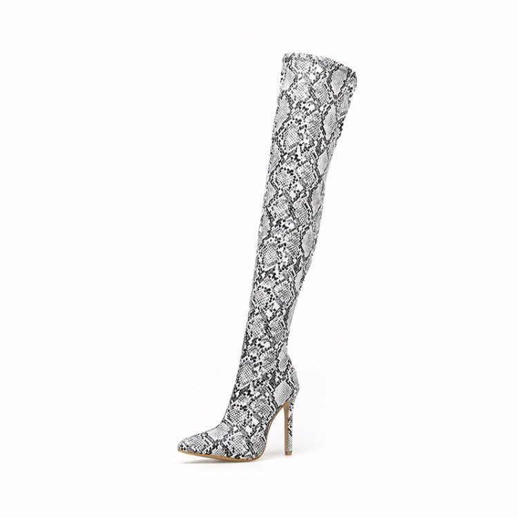 Snakeskin Sexy High Heel Boots Knee High