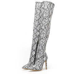 Snakeskin Sexy High Heel Boots Knee High