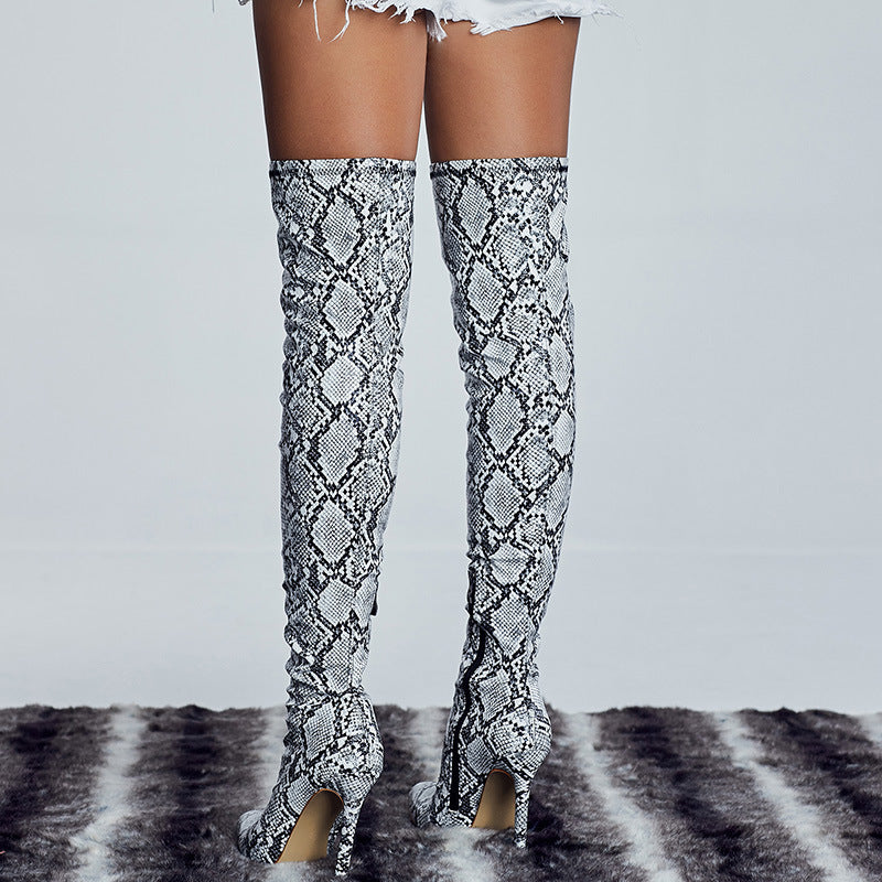 Snakeskin Sexy High Heel Boots Knee High