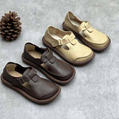 Handmade Leather Buckle Flatform Shoes