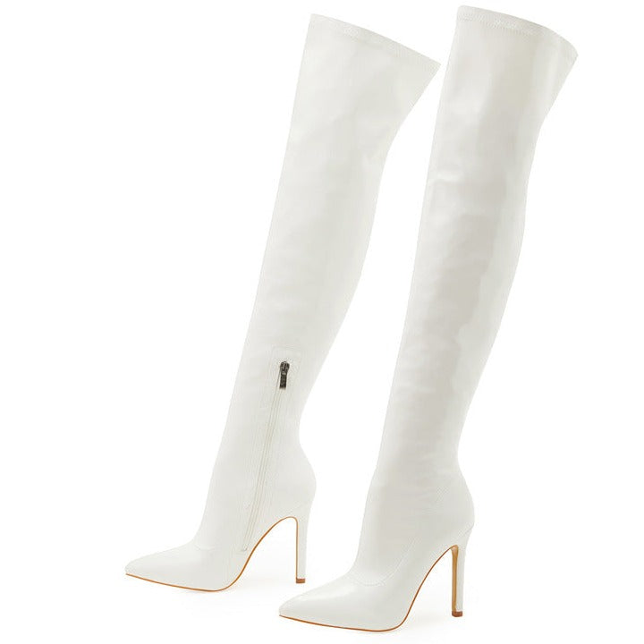 Women's Over The Knee Boots Stiletto High Heels Pointed Toe Side Zip Shoes