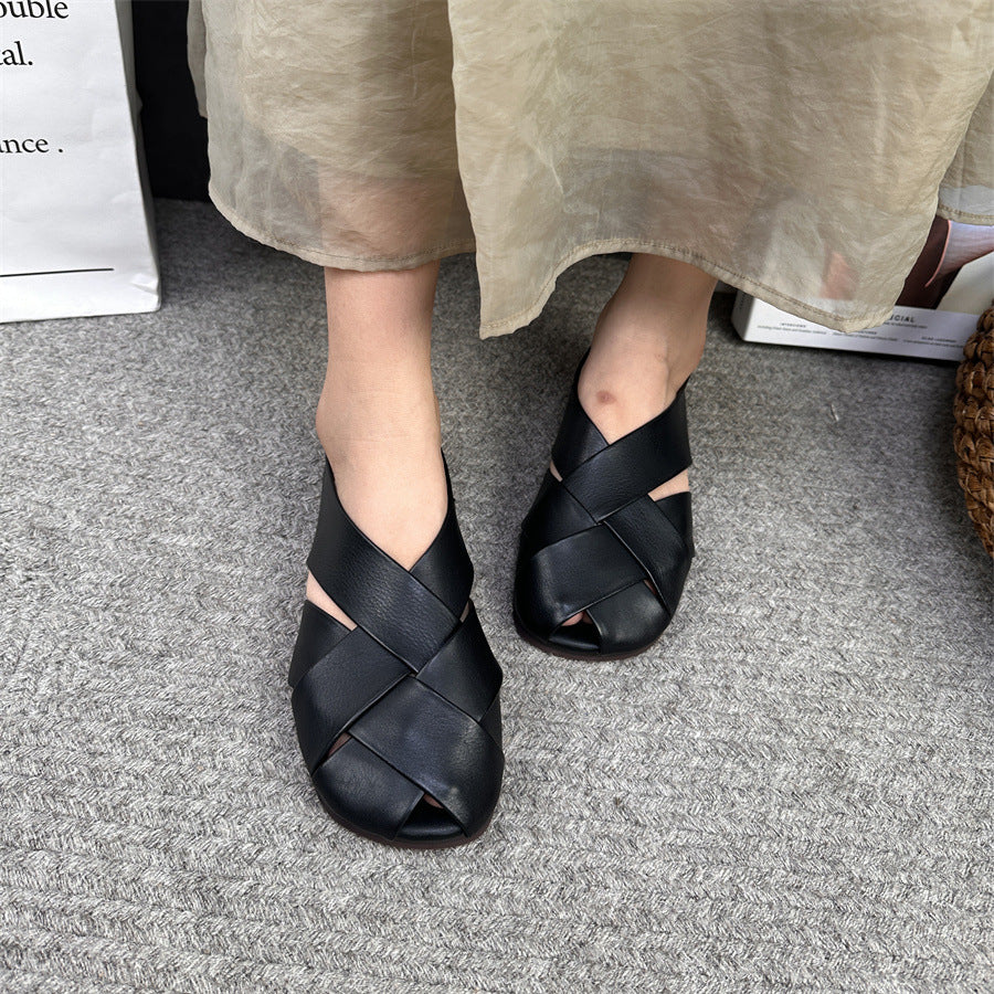 Summer Retro Hollow Out Leather Shoes