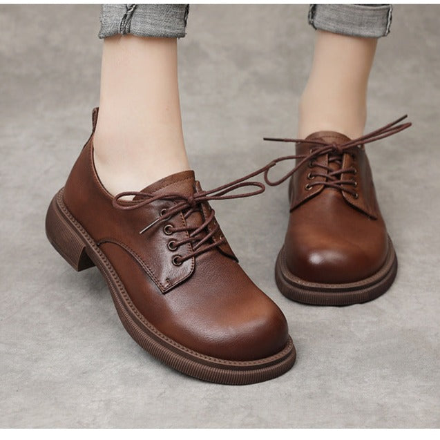 Flat Retro Genuine Leather Casual Loafers Lace-up Shoes