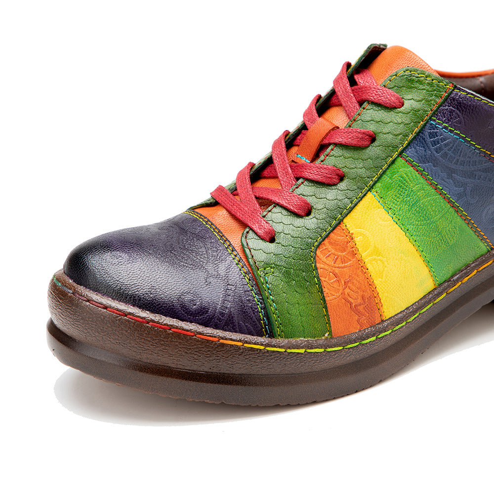 Rainbow Leather Lace-up Platform Brogues Oxford Shoes