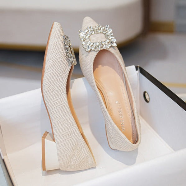 Rhinestone Decor Point Toe Shoes