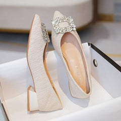 Rhinestone Decor Point Toe Shoes