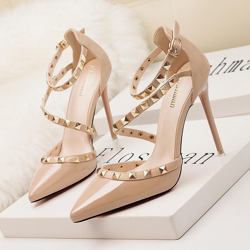 Pointed Toe Strappy Studded Heels