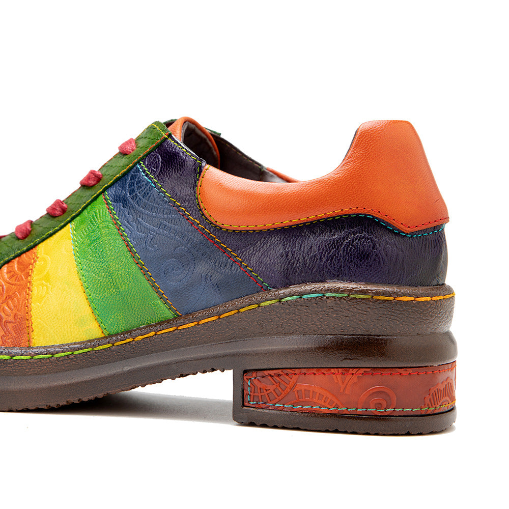 Rainbow Leather Lace-up Platform Brogues Oxford Shoes
