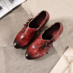 Genuine Leather Heeled Boots Boho Vintage Shoes