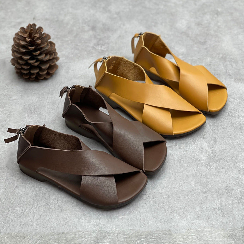 Summer Handmade Leather Cross-Strap Sandals for Shoes