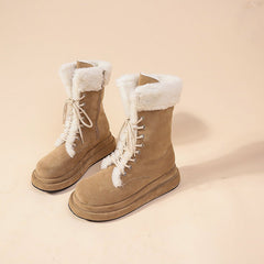 Warm Winter Mid Calf Boots Plush Platform Lace Up Zip Snow Boots