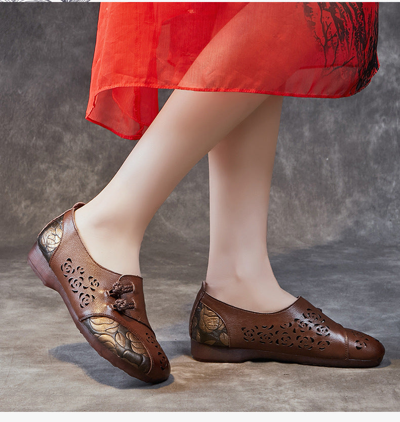 Retro Hollow Soft Leather Flat Shoes