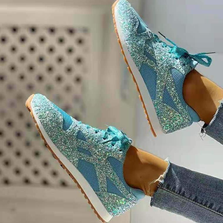 Glitter Tennis Shoes Shiny Crystal Platform Sneakers